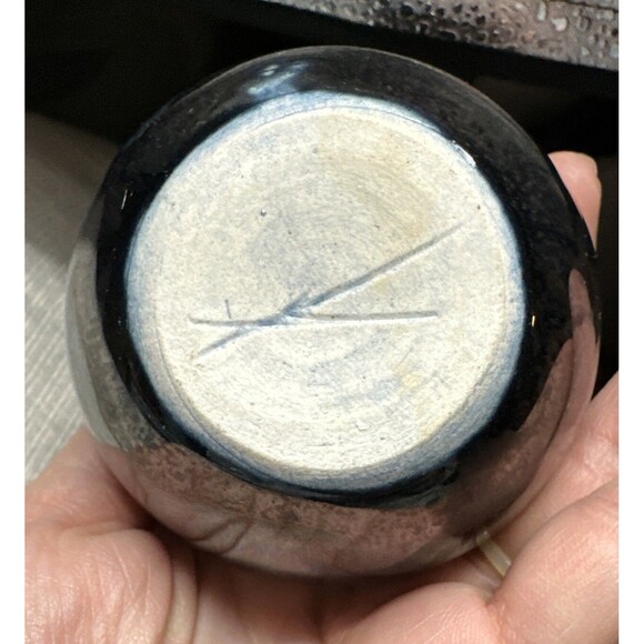 Small Bud Vase Art Pottery Metallic Blues Glazed Handmade 3.25” - Picture 8 of 16